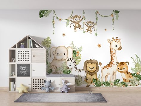 Safari Animal Wall Decals, Baby Safari Nursery, Baby Animals Nursery, Jungle Animals Nursery, Baby Animal Nursery, Kids Room Wall Decals, Baby Boy Room Decor, Animal Wall Decals, Kids Watercolor