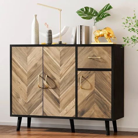 3 - Door Accent Cabinet Short Kitchen Cabinets, Rustic Storage Cabinets, Sideboard Cabinet Modern, Modern Sideboard Buffet, Small Kitchen Cabinets, Cabinet With Storage, Narrow Cabinet, Accent Storage Cabinet, Modern Storage Cabinet