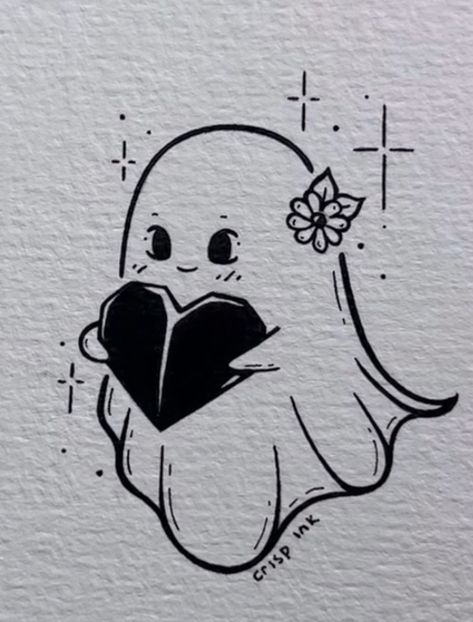 Love Ghost Drawing, Labrador Doodle Drawing, Spooky Sketches Easy, Cute Ghost Drawings Aesthetic, Ghost With Book Tattoo, Ghost Bee Tattoo, Gost Drawings Halloween, Ghost Doodle Art, Skeleton Drawing Simple