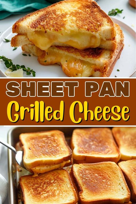 This sheet-pan grilled cheese is about to be your new favorite sandwich! Treat your whole family to gooey, melty goodness by making a bunch at once. Four Cheese Grilled Cheese, Rye Grilled Cheese, Open Face Grilled Cheese Sandwich, 4 Cheese Grilled Cheese Sandwich, Special Grilled Cheese Sandwich Recipes, Perfect Grilled Cheese Sandwich, Grownup Grilled Cheese, Sheet Pan Panini Sandwiches, Sheet Sandwiches