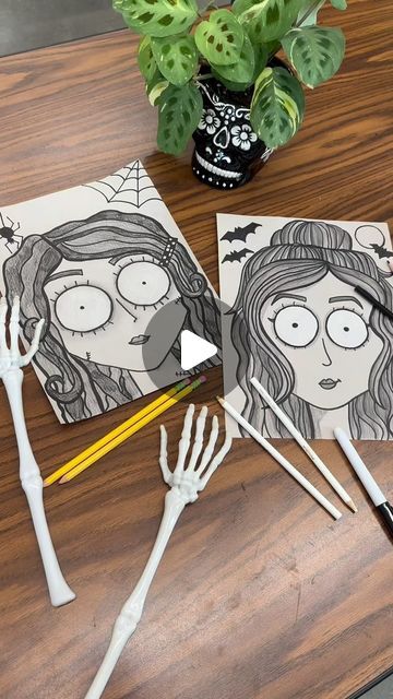 Stephanie Osmundson & Loreal Hemenway on Instagram: "💀TIM BURTON INSPIRED SELF PORTRAITS 💀

The kids and families at our school have loved these seasonal, spooky portraits and they have made the best Fall keepsake!! Art has never been so eerily fun and beautiful! 👻💜🕷️

Beyond grateful for the awesome lesson and references from @artprojectsforkids 🤗 This was such a fun art rotation for all of our students!!

COMMENT “burton” FOR THE LINK TO THIS LESSON by @artprojectsforkids 🔗💜

#artproject #timburton #timburtonselfportraits #timburtonstyle #timburtonart #artprojectsforkids #artclass #artteacher #halloweenproject #halloweenart #spookyselfportrait #selfportrait" Family Literacy, Elementary School Art, Beyond Grateful, Tim Burton Style, Tim Burton Art, Stem Crafts, Self Portraits, Fun Art, Halloween Projects