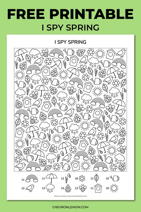 Free printable I spy spring Find And Seek Hidden Pictures, I Spy Spring Free Printable, I Spy Coloring Pages, Seek And Find Printables Hidden Pictures, Hidden Pictures Printables Free, Free I Spy Printables, Ladybug Games, Spring I Spy, Spring Puzzle