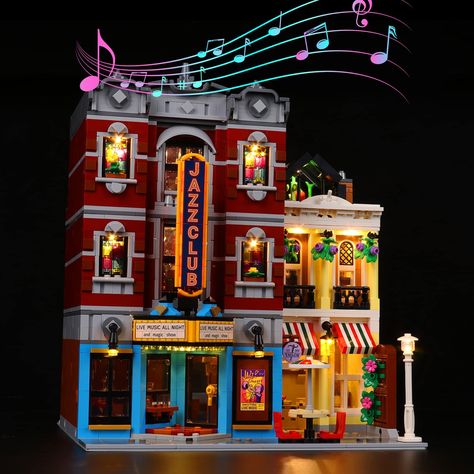 LEGO Icons Jazz Club 10312 Building Set for Adults and Teens, A Collectible Gift for Musicians, Music Lovers, and Jazz Fans, Includes 5 Detailed Rooms Within The Music Venue and 8 Minifigures Lego Jazz Club, Jazz Club Interior, Club Building, Club Lighting, Bedroom Upgrade, Jazz Club, Modular Building, Lego Models, Toy Blocks