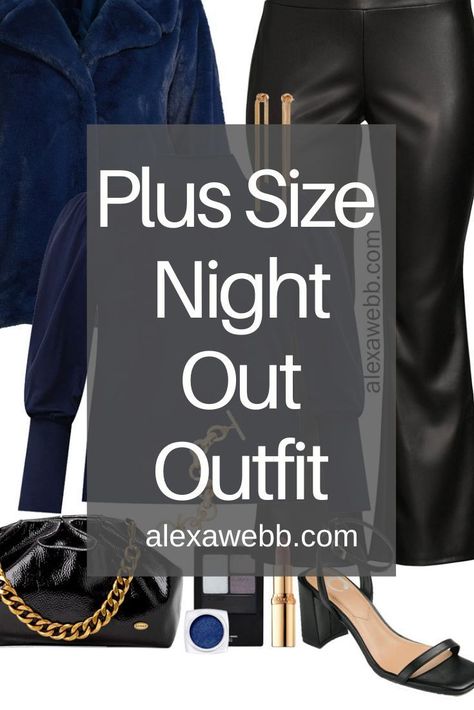 Black Faux Leather Pants Outfit Plus Size, Plus Size Formal Pants Outfit, How To Style Leather Pants Plus Size, Night Out Outfit Classy Plus Size, Casual Dinner Outfit Winter Plus Size, Leather Pants Outfit Plus Size Style, Plus Size Work Party Outfit, Dinner Outfit Winter Plus Size, Casino Night Party Outfit Plus Size