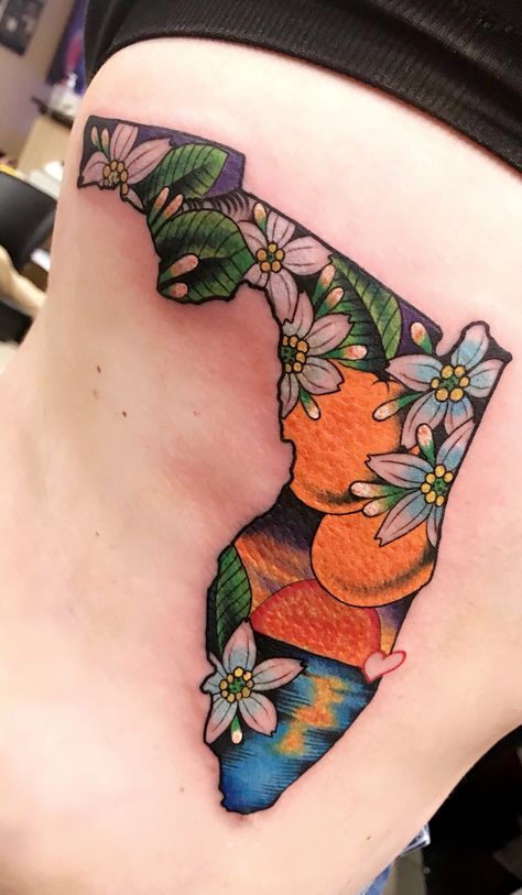 Florida tattoo on my ribs by Josh Maier State Flower Tattoo, Florida State Flower, Rib Tattoos Words, Florida Tattoo, Pixel Tattoo, State Tattoos, Florida Tattoos, Quote Tattoos Girls, Tattoos Pictures