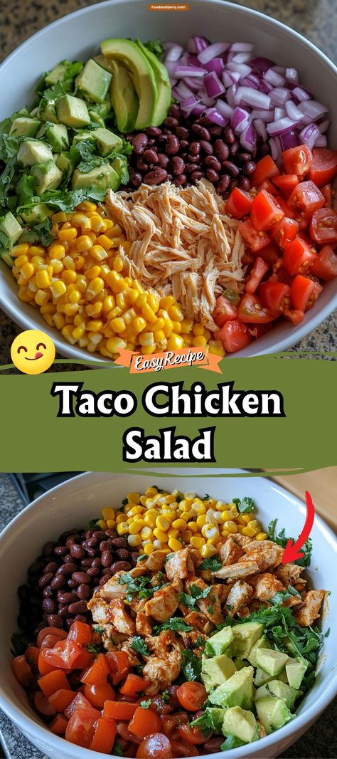 Experience the zest and freshness of Easy Taco Chicken Salad, combining spiced chicken with crisp lettuce, juicy tomatoes, and a creamy dressing. This salad is a delightful twist on classic taco flavors, making it a perfect quick and healthy meal. #TacoChickenSalad #HealthyEats #QuickMeals Easy Taco Chicken, Taco Chicken, Lime Chicken Tacos, Chicken Taco Salad, Taco Salad Recipe, Taco Toppings, Quick Healthy Lunch, Chicken Fresh, Taco Salads