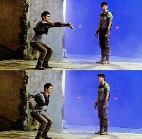 Maze Runner Behind The Scenes, Besties Funny, Runner Humor, Maze Runner Thomas, Maze Runner Trilogy, Maze Runner Funny, Dylan Obrian, Maze Runner Cast, Girl Film