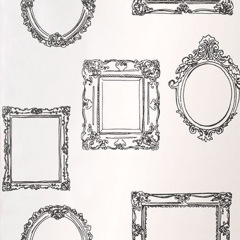 Frame design wallpaper | Dining room wallpaper - 10 of the best ... Mirror Tattoos, Kunstjournal Inspiration, Framed Tattoo, Wall Tattoo, Wall Drawing, Framed Wallpaper, White Picture Frames, Vintage Picture Frames, Black And White Wallpaper