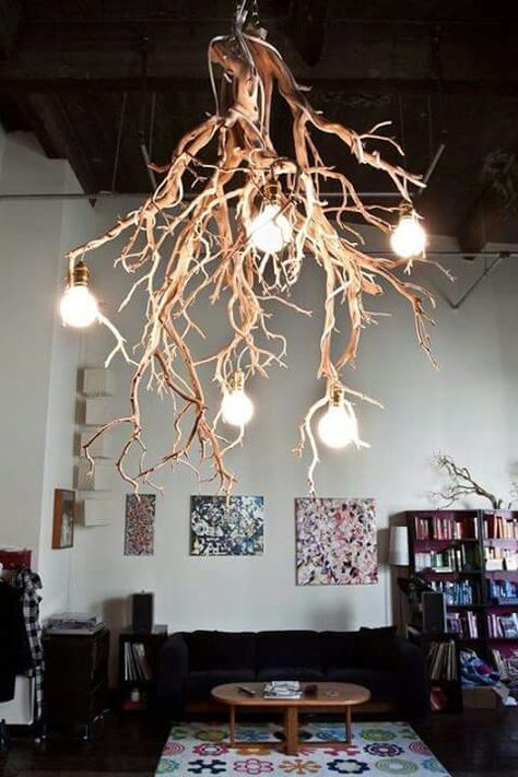 Kattokruunu Diy, Takken Decor, Driftwood Chandelier, Diy Luminaire, Branch Chandelier, Deco Luminaire, Diy Chandelier, Branch Decor, Diy Decoration