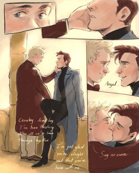 Ineffable Husbands Fanart Cute, Ineffable Wives Fanart, Ineffable Husbands Fanart Kiss, Ineffable Husbands Fanart Spicy, Ineffable Husbands Fanart, Good Omens Ineffable Husbands, Good Omens Book, Ineffable Husbands, Be More Chill