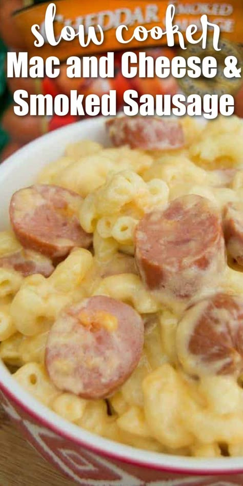 Looking for an easy dinner that your entire family is going to love? You have to try this Slow Cooker Mac and Cheese with Cheddar Smoked Sausage! Sausage And Potatoes Soup, Sausage Mac And Cheese Recipe, Crock Pot Tomato Soup, Cheesy Smoked Sausage Pasta, Sausage Mac And Cheese, Sausage Ideas, Sausage Crockpot Recipes, Sausage Slow Cooker, Crockpot Mac N Cheese Recipe