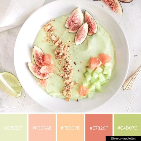 Breakfast | Fresh Fruit | Healthy Living | Spring |Color Palette Inspiration. | Digital Art Palette And Brand Color Palette. Healthy Color Palette Inspiration, Pistachio Color Pallet, Pistachio Colour Palette, Breakfast Color Palette, Healthy Colour Palette, Healthy Food Color Palette, Summer Pallete Color, Pistachio Palette, Pistachio Color Palette