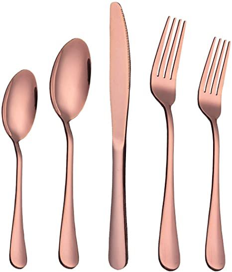 Rose Gold Silverware, Copper Flatware, Gold Table Setting, Copper Kitchen Utensils, Rose Gold Kitchen, Gold Silverware, Stainless Steel Silverware, Stainless Steel Dishwasher, Cutlery Sets