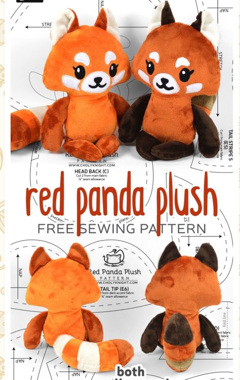 Sew Desu Ne, Diy Plushies Patterns Free, Sewing Patterns Plushies, Free Plush Sewing Patterns, Red Panda Plush, Choly Knight, Bat Plush, Panda Plush, Sewing Templates