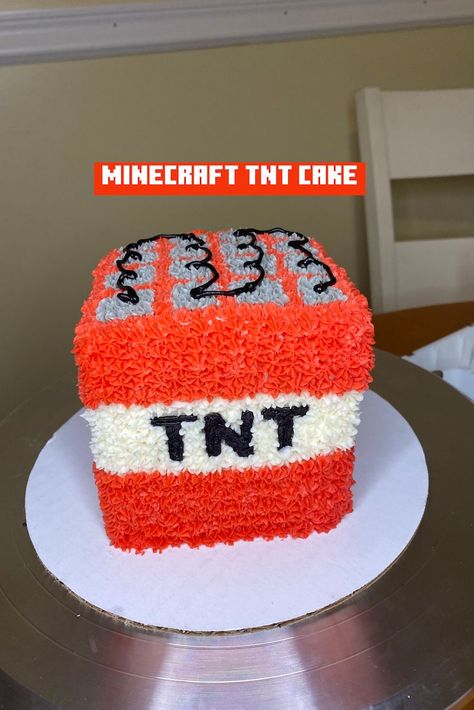 How to make a simple Minecraft TNT cake. Be sure to check out my other videos on YouTube and follow me on Instagram @theguyofalltrades #wilton #cake #minecraft Minecraft Tnt Cake, Tnt Cake, Diy Minecraft Birthday Party, Cake Minecraft, Minecraft Tnt, Minecraft Birthday Cake, 9th Birthday Cake, Easy Minecraft Cake, 7 Cake