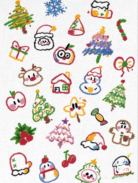 Christmas Doodles Cute, X Mas Cards Ideas, Christmas Doodles Aesthetic, Holiday Drawing Ideas, Cute Christmas Doodles, Christmas Tree Doodle, Cute Christmas Stickers, Christmas Doodle, Dibujo Simple