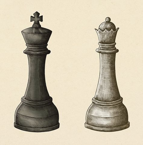 Hand-drawn chess king and queen illustration | free image by rawpixel.com King And Queen Illustration, Chess Piece Queen, Chess Illustration, Grandfather's Clock, Chess King And Queen, Chess Piece Tattoo, Queen Illustration, King Chess, Queen Chess