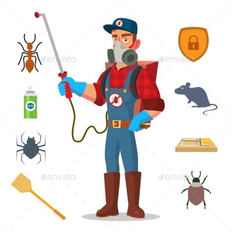 Anti Germs Vector. Exterminator. Spraying Pesticide. Chemical Protective Suit Termites. Disinfection. Cartoon Character Illustration Termite Prevention, Wood Termites, Flea Prevention, Best Pest Control, Termite Control, Insect Control, Pest Control Services, Pest Control, Banksy