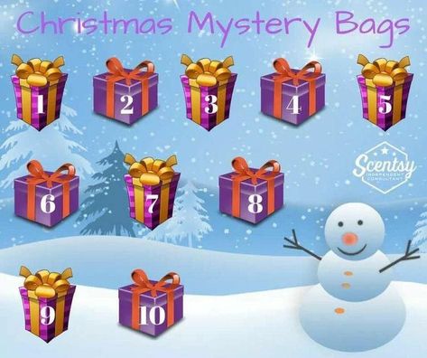 Scentsy Christmas mystery bags Christmas Mystery Bags, Scentsy Party Games, Scentsy Christmas, Scentsy Consultant Business, Facebook Party Games, Scentsy Games, Scentsy Marketing, Mystery Bags, Mary Kay Party