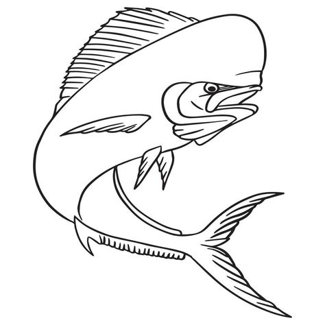 Mahi Mahi Drawing, Fish Outline, Mahi Fish, Outline Art, Mahi Mahi, Graphic Design Resources, Banner Template, Design Resources, Vector Art