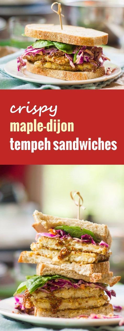 Crispy Maple-Dijon Tempeh Sandwiches Tempeh Sandwich, Sandwiches Ideas, Reuben Sandwich Recipe, Vegan Tempeh, Dijon Sauce, Vegan Sandwiches, Veggie Broth, Tempeh Recipes, Sandwich Ideas