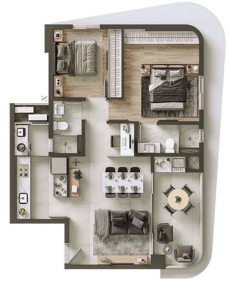 Small Apartment Floor Plans, Bed Placement, 3d Floor Plan, Plans Architecture, House Floor Design, Apartment Floor Plans, Home Design Floor Plans, Sims House Plans, Floor Plan Layout