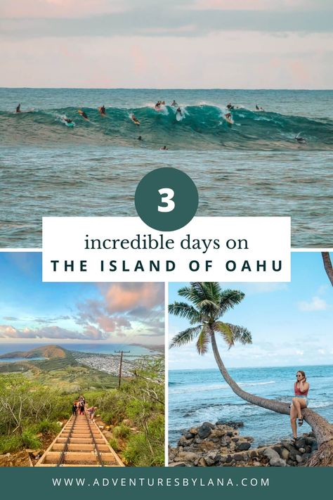 Planning a 3 day trip to Oahu? The island of Oahu is Hawaii’s most visited island, and for good reason! In this 3 day Oahu itinerary, I cover all the must-dos, from hiking Diamond Head Mountain to surfing at Waikiki Beach. I’ll also cover where to stay, how to get around, and more! Make sure to save this post if you're planning a trip to the island of Oahu, Hawaii! 3 Days In Hawaii, 3 Days In Oahu, Oahu Itinerary 5 Days, Oahu Activities, Oahu Itinerary, Hawaii Hiking, Hawaii Vacation Tips, Hawaii Trip Planning, Oahu Hikes