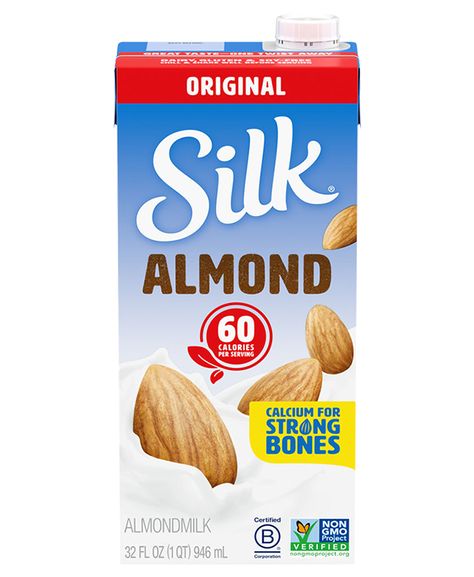 Shelf-Stable Original Almondmilk Silk Almond Milk, Silk Milk, Dairy Drinks, Drinks And Snacks, Strong Bones, Food Bank, Unsweetened Almond Milk, Fine Food, Healthy Treats