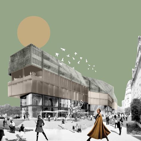 DAGLI AND no Instagram: “This project was our entry to the competition for the shopping center Hamilius in the heart of Luxembourg city! The concept here was "the…” Portfolio D'architecture, Urban Design Architecture, Urban Design Concept, Architecture Portfolio Design, Famous Architecture, Architecture Presentation Board, Architecture Collage, Architecture Graphics, Architecture Poster