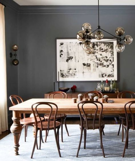 Ideas Salon, Grey Dining Room, Black Dining, Dining Table And Chairs, Rustic Dining Room, Bentwood Chairs, Grey Dining, Colour Inspiration, The Dining Room