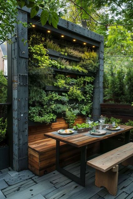 Herb garden gatherings, outdoor dining, herbs al fresco Square Garden Ideas, Deck Garden Ideas, Small Patio Gardens, Patio Area Ideas, Outdoor Oasis Backyard, Small Patio Area, Patio Ideas On A Budget, Home Garden Ideas, Garden Herbs