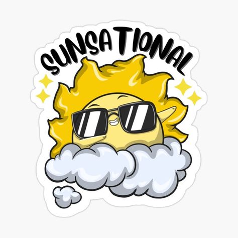 A big golden sun rising above the clouds with a pair of cool black shades in a dabbing posture smiling happily in a dabbing position to celebrate summer time. Sun Funny Quotes, Sun Puns, Summer Themed T-shirt With Cartoon Print, Summer Puns, Sun Cartoon Images, Summertime Quotes, Funny Sun, Sunshine Sticker, Art Puns