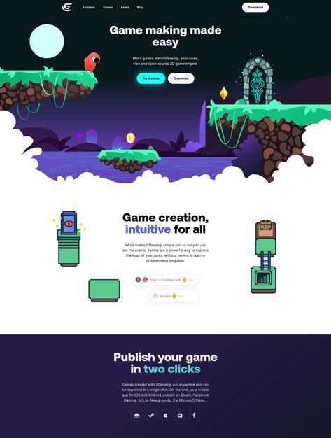 Video Game Website Design, Gaming Landing Page, Portfolio Landing Page Design, Game Website Ui, Game Design Portfolio, Game Website Design, Game Web Design, Interactive Website Design, Cartoon Website