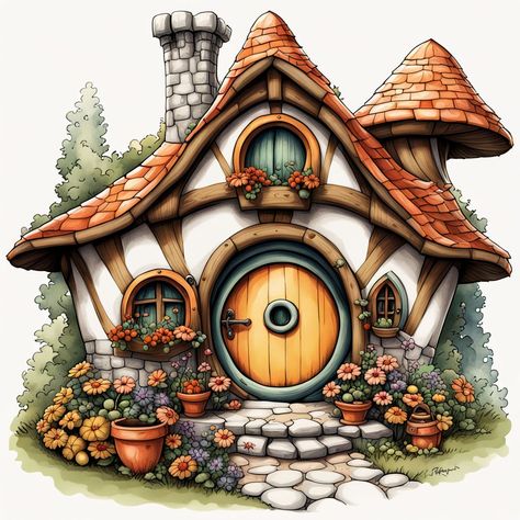 Create image of a hobbit house: beautiful mini hobbit house ... by mbaknikedua - Playground Hobbit House Illustration, Mini Hobbit House, Hobbit House Drawing, Hobbit Art, Hobbit House, House Illustration, Cottage House, House Drawing, House Beautiful