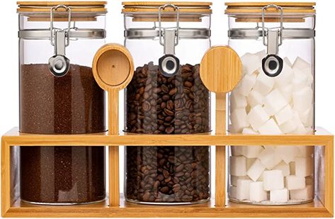 Coffee Bean Storage, Bamboo Spoon, Coffee Container, Sugar Container, Airtight Storage, Coffee Canister, Espresso Beans, Glass Storage Jars, Glass Canisters