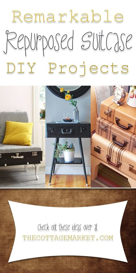 Remarkable Repurposed Suitcase DIY Projects - The Cottage Market Repurposed Suitcase, Repurposed Diy Projects, Suitcase Diy, Diy Suitcase, Cottage Market, Old Suitcases, Furniture Rehab, Repurposed Items, Upcycle Recycle