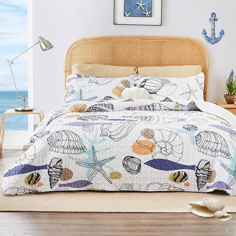 Amazon.com: Love's cabin Quilts for Queen Bed Blue Bedspreads - Soft Bed Summer Quilt Lightweight Microfiber Bedspread- Modern Style Coin Pattern Coverlet for All Season - 3 Piece (1 Quilt, 2 Pillow Shams) : Home & Kitchen Coastal Bedding Sets, Blue Bedspread, Ocean Pattern, White Bedspreads, Nautical Quilt, Coastal Bedding, Master Room, Summer Quilts, King Size Quilt