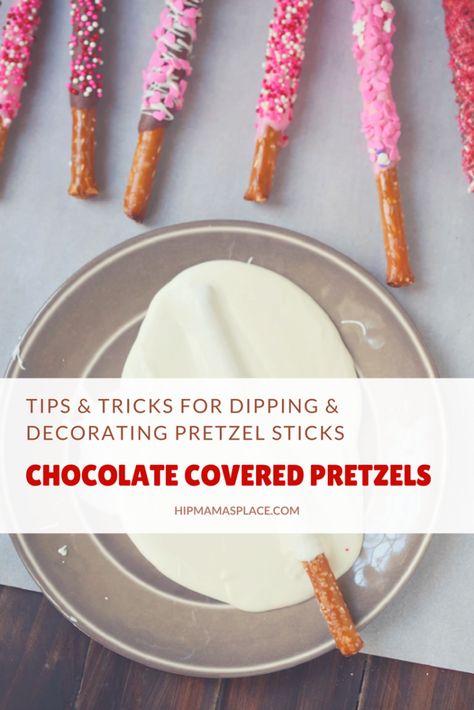 Here are tips and tricks for dipping and decorating chocolate covered pretzels! #ValentinesDay #desserts #sweets #pretzels #Valentinestreats @chocolatecovered #chocolatepretzels Cake Decorating Tips And Tricks, Decorated Pretzels, Chocolate Covered Pretzels Recipe, Chocolate Covered Pretzel Sticks, Chocolate Pretzel Rods, Decorating Tips And Tricks, Chocolate Dipped Pretzel Rods, Dipped Pretzel Rods, Decorating Chocolate