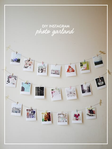 Photo Wall Diy, Photo Garland Diy, Diy Home Decor For Apartments Renting, Polaroid Display, Photo String, Polaroid Diy, Photowall Ideas, Photo Garland, Student Dorm