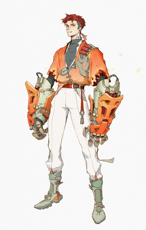 Stylish Character Design, Sci Fi Clothing Men, Mechanical Character Design, Sci Fi Concept Art Character Design, Character Design Fighter, Cyberpunk Engineer, Concept Art Outfits, Future Character Design, Character Design Futuristic