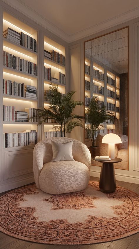 Transform any space into a book lover’s dream with these 12 creative reading nook designs. Whether you prefer a minimalist corner with natural light or a luxurious space with a built-in bookshelf, these ideas will inspire you to create a personalized nook. Nook Area Ideas Spaces, Lounge Nook Ideas, Reading Corner In Closet, Reading Space Aesthetic, Luxury Reading Nook, Small Corner Library, Reading Nook With Fireplace, Luxury Reading Corner, Reading Corner In Living Room