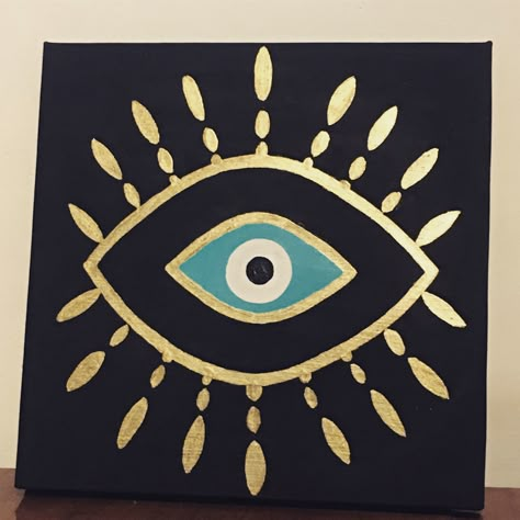 Evil Eye Mini Canvas Painting, Easy Evil Eye Painting, Evil Eye Painting Canvases Easy, Evil Eye Acrylic Painting, Evil Eye Painting Canvases, Evil Eye Canvas Painting, Sun And Moon Painting, Evil Eye Painting, Abstract Painting Diy