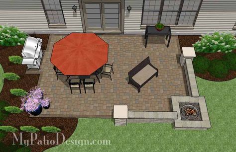 440 sq. ft. of Outdoor Living Space. Areas for Outdoor Dining and Fire Pit with Seating. Built-In 56” Square Fire Pit (plan included). view fi Small Brick Patio, Patio Plan, Concrete Paver Patio, Diy Patio Pavers, Small Patio Design, Hot Tub Patio, Patio Plans, Patio Layout, Concrete Patios