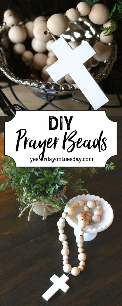 DIY Prayer Beads: How to make your own modern farmhouse style prayer beads. An easy and beautiful fixer upper style decorating detail. fixer upper | modern farmhouse | decor | prayer beads Prayer Beads Diy, Stone Art Diy, Wood Beads Diy, Blessing Beads, Catholic Decor, Wooden Bead Garland, Fixer Upper Style, Diy Farmhouse Decor, Décor Diy