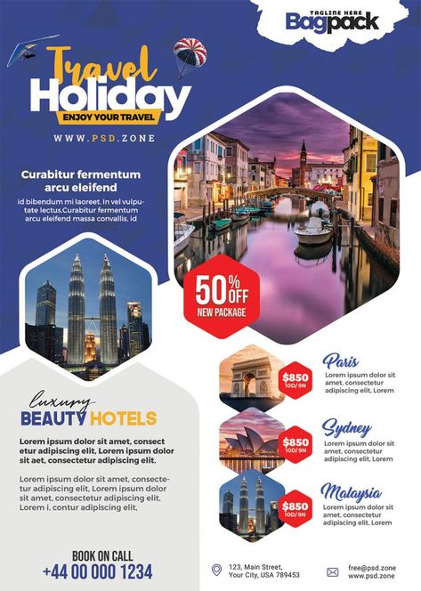 Travel Package Poster Design, Travel Agent Flyer, Travel And Tour Flyer Design, Tour Packages Design, Holiday Package Design, Tourism Flyer, Travel Flyer Design, Holiday Packaging Design, Travel Advertising Design