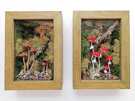 Mushroom Ideas, Angra Do Heroismo, Mushroom Wall Art, Clay Mushroom, Wall Art Forest, Natural Branches, Brown Mushroom, Art Forest, Moss Wall Art