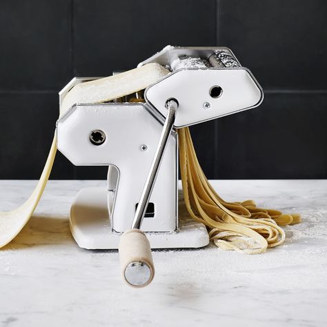 Imperia Pasta Machine - Silver | Pasta Tools | Williams Sonoma Kitchen Equipment Storage, Pasta Making Tools, Pasta Fork, Pasta Roller, Cooking Stuff, Homestead Ideas, White Pasta, Pasta Machine, Equipment Storage