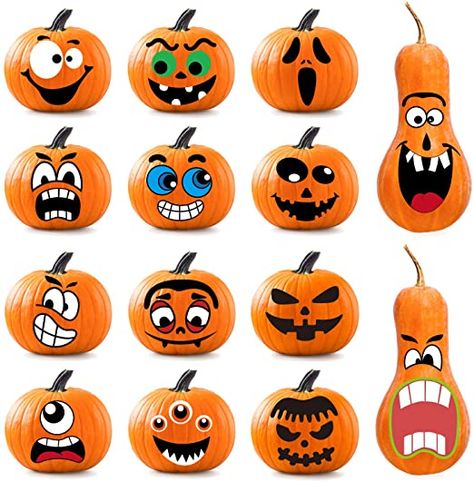 Unique Pumpkin Carving Ideas, Halloween Pumpkin Crafts, Creative Pumpkin Painting, Halloween Gourds, No Carve Pumpkin Decorating, Halloween Pumpkin Designs, Jack O Lantern Faces, Halloween Pumpkins Painted, Pumpkin Stickers