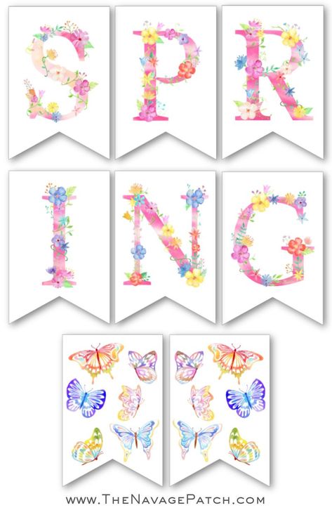 Free Printable Spring Banners | Free Printable Spring Watercolor Art | Free Printable spring decor | Free printable spring alphabet banner | #TheNavagePatch #FreePrintable #watercolor #FreeWallArt #easydiy #Spring #Easter #springdecor #DIY #Typography #banner | TheNavagePatch.com Diy Typography, Spring Alphabet, Spring Printables Free, Printable Banner Template, Free Printable Banner Letters, Alphabet Banner, Printable Banner Letters, Wreath Printable, Banner Shapes