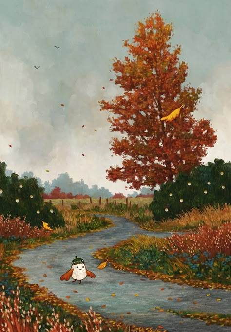 Autumn Scenery Illustration, Autumn Woodland Illustration, Fall Scene Illustration, Autumn Art Wallpaper, Fall Art Aesthetic, Fall Posters, Pumpkin Paint, Fall Illustration, Fall Moodboard